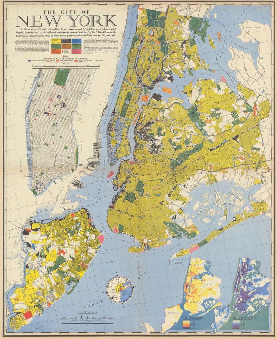 The City of New York by Richard Edes Harrison 1939 old vintage map plan chart (1 of 1)
