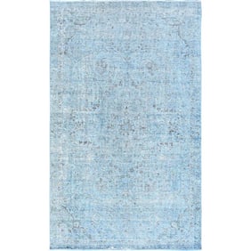 Baby Blue, Vintage Persian Tabriz, Worn Wool Hand Knotted Rug