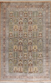 Antique Silk Garden Design Qum Persian Area Rug 6x9
