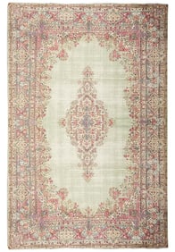 11.1 x 18.11 WOW LIGHT GREEN PINK VINTAGE Persian Kerman Rug Low Pile #F-5986
