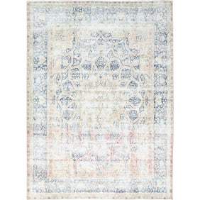Ivory, Vintage Persian Kerman Pure Wool Hand Knotted Rug
