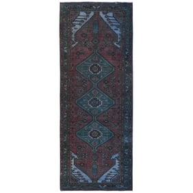 Light Red Overdyed Vintage Persian Hamadan Hand Knotted Pure Wool Rug