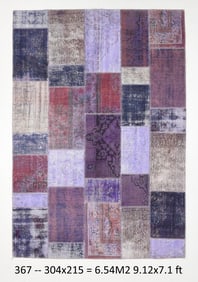 9'12'' x 7'0'' Handmade Vintage Wool Patchwork Rug - 367