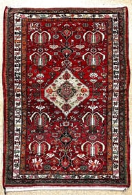 Semi-Antique Hand-Knotted Sarouk Rug | 4'6" x 6'9" Wool Reds Blues Oriental