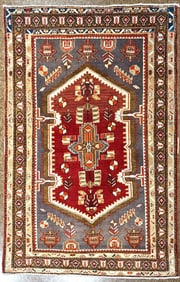 Vintage Persian Zanjan Rug 4'2"x6'8" Hand Knotted Tribal Wool Red Blue