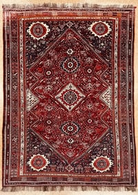 Antique Qashqai Hand Knotted Geometric Wool Tribal Oriental Area Rug 7' x 10'8"