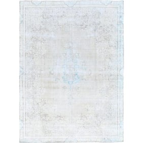 White, Natural Wool, Hand Knotted, Vintage Persian Kerman, Rug