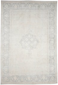 Antique Muted Beige Floral 10X14 Distressed Vintage Oriental Rug