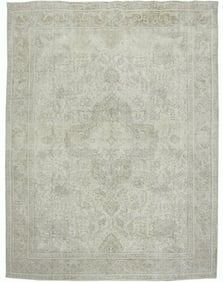 Antique Muted Beige Floral 9'6X12'5 Distressed Vintage Oriental Rug