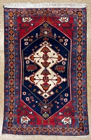 Antique Persian Hamedan Hand Knotted Navy Geometric Tribal Oriental Area Wool Rug 4'4" x 6'10"