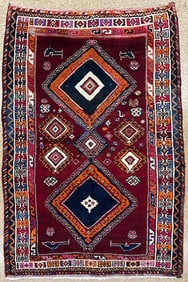 Antique Persian Qashqai Rug 4'7"x7'4" Hand-Knotted Wool Tribal Geometric