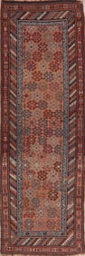 Antique Vegetable Dye Coral Kazak Caucasian Runner Rug 4x11