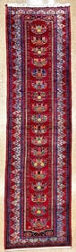 Antique Persian Saveh Runner Rug 3x16 Tribal Red Blue Wool Hallway Carpet