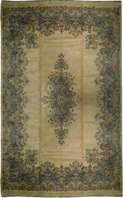 11.10 x 18.9 Antique Persian Kerman Rug IVORY OPEN FIELD #PIX-17116