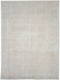 Antique Muted Beige Floral 9'2X12'5 Distressed Vintage Oriental Rug