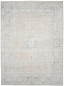 Antique Muted Beige Floral 10X13 Distressed Vintage Oriental Rug