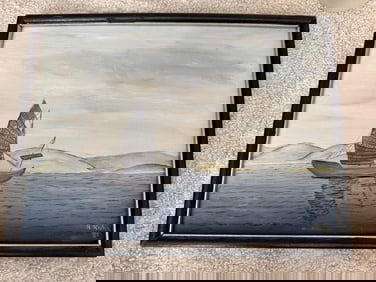 Vintage Original Framed Oil on Board Asian Sail Boat Painting Signed 12x16