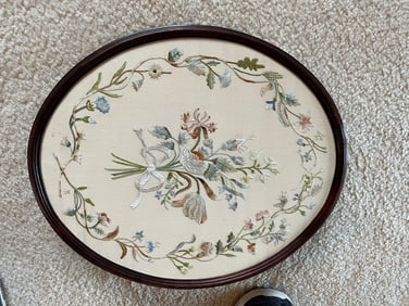Needlework Pole Screen Oval sampler c. 1820