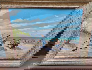 oil painting L. Geyer Wescott Rare Beach Scene listed artist