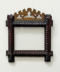 Tramp Art Frame w Gilded Decorated Top