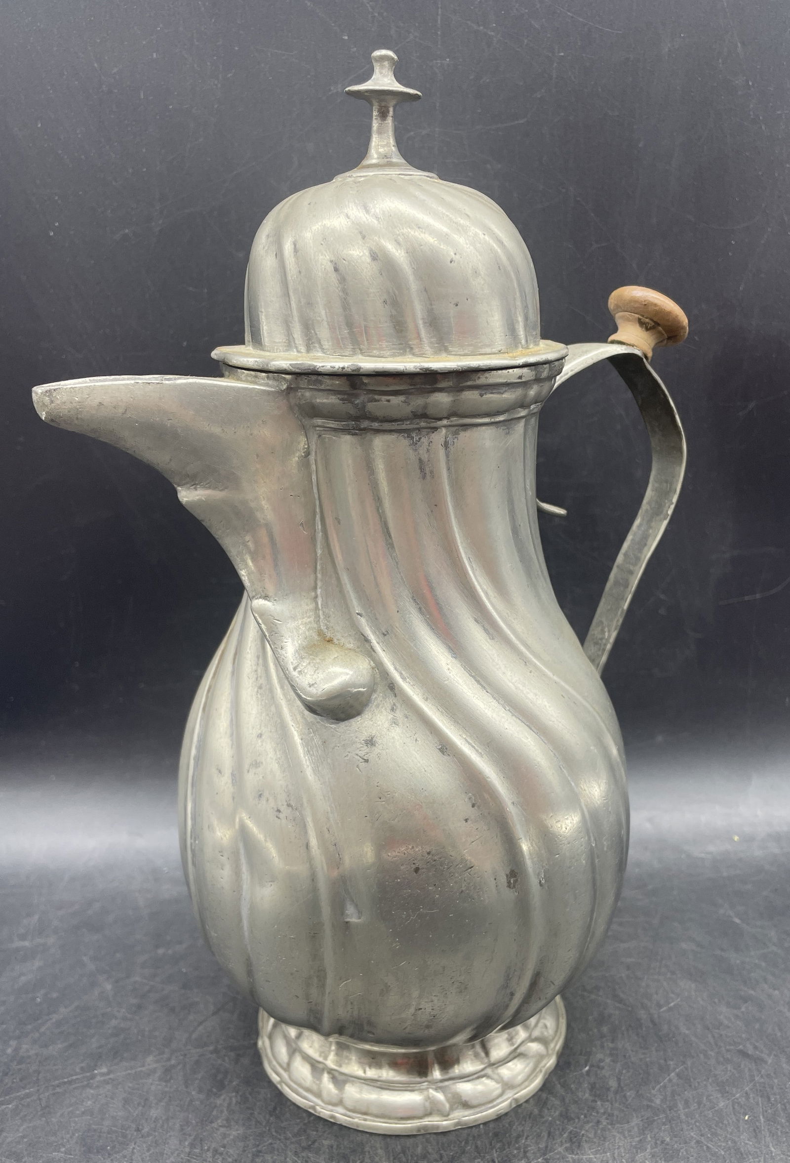 Antique Rococo Victorian Pewter Chocolate Pot w/Unusual Cover (1 of 8)