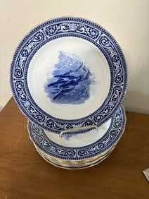 11 Royal Doulton Artist Signed Flow Blue Fish Plates