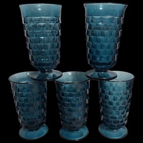 Whitehall Riviera Blue Cubist Footed Tea Glasses by Colony