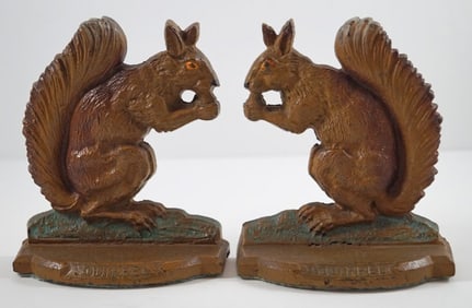 Antique Squirrel w/ Nut Cast Iron Bookends
