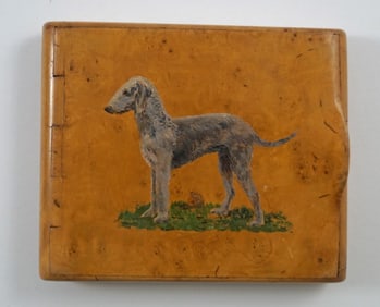 Antique Bedlington Terrier Dog Burl Wood Box