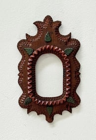 Tramp Art Frame w Painted Leaves Fluid Design