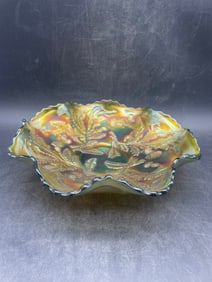 Fenton Carnival Glass Vintage Embossed Thistle Ruffled Bowl