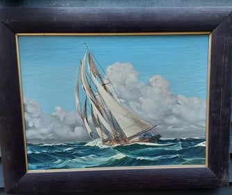 oil painting 1942 Awesome Sailboat Painting Color clouds