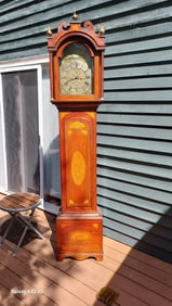 19th Century Grandfather Clock Inlaid Shells Thomas Smith Norwich long case
