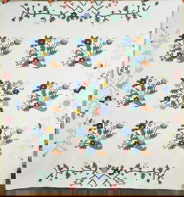 Unusual 30's Cornucopia Applique Quilt