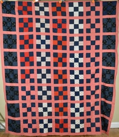 1880's Nine Patch Bars Quilt Top