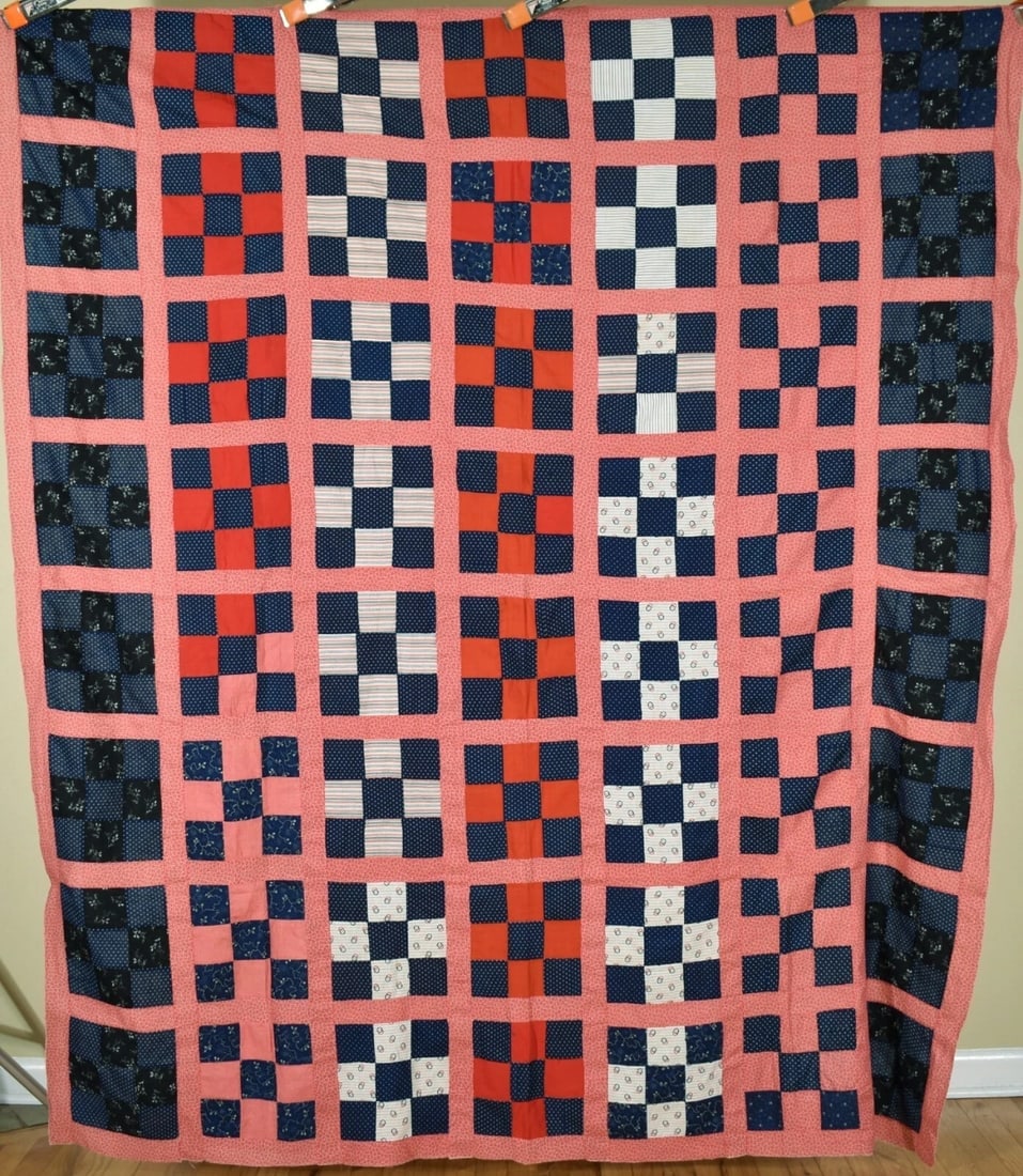 1880's Nine Patch Bars Quilt Top (1 of 7)