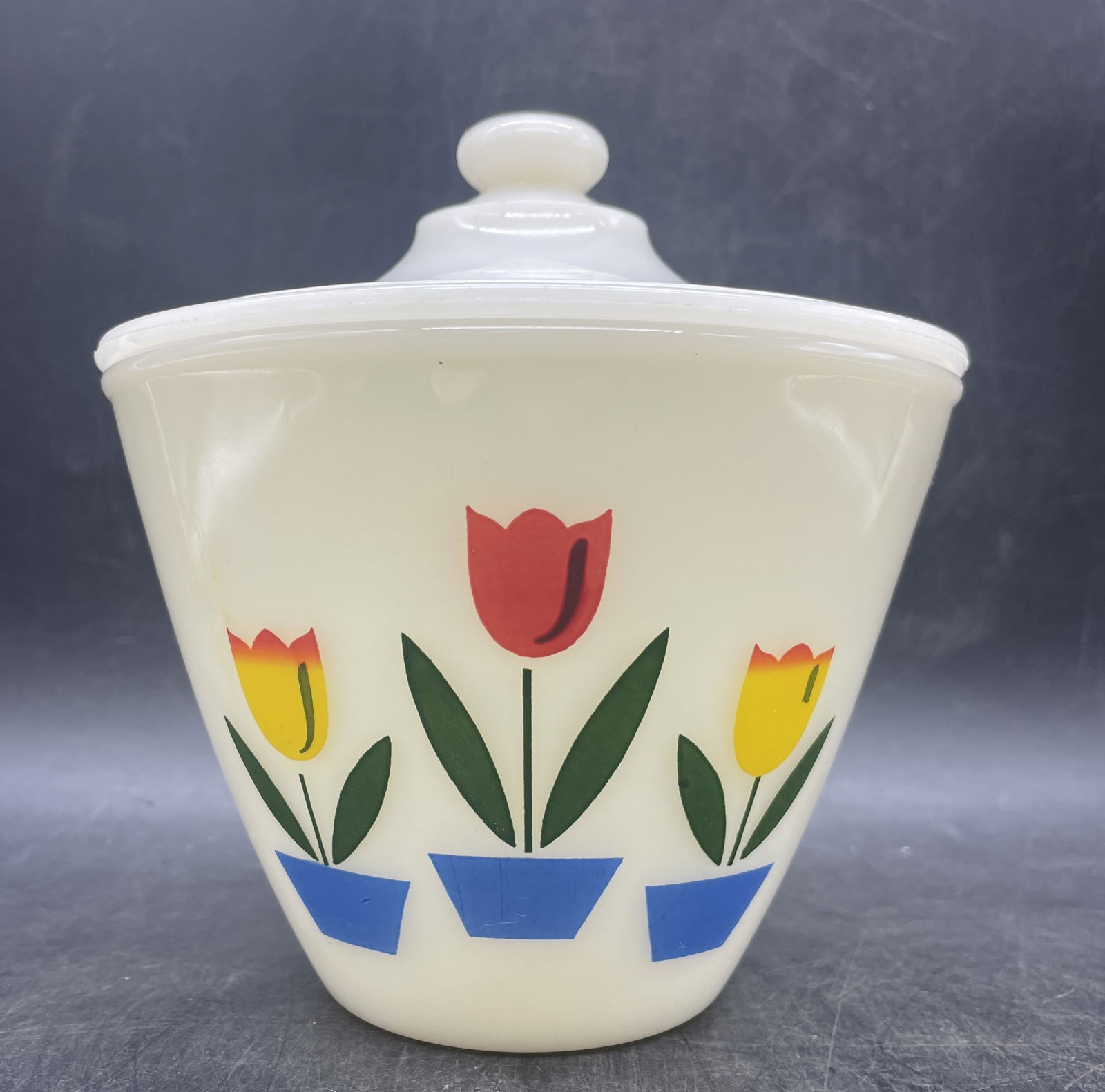 Vintage Fire King Tulip Oven Glass Grease Jar with Lid (1 of 8)