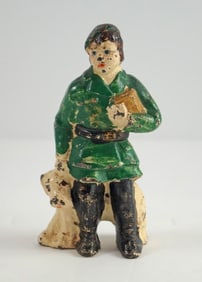 School Child w/ Dog Cast Iron Hubley Paperweight