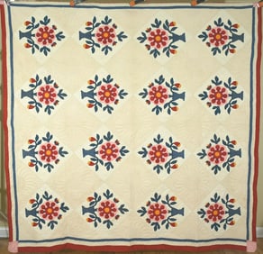 Well Quilted "Seth Thomas Rose" Applique Quilt c. 1920