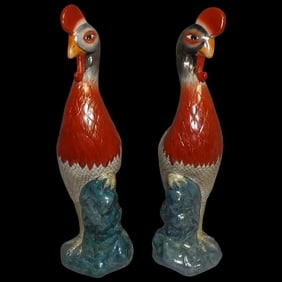 Pair of 17” tall Japanese Showa Period Kutani Bird Statues
