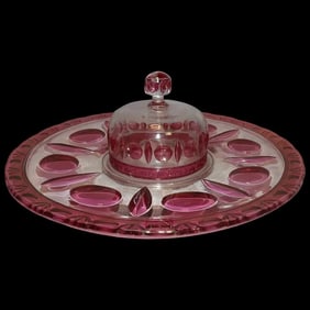 Indiana Glass Ruby Red Flashed Colony Classique Covered Serving Tray or Cheese Dish- RARE
