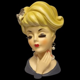 Lefton 7” Lady Head Vase with Necklace & Earrings