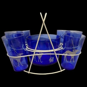 1930’s Cobalt Blue 8 Piece Dog Show (Scottie, Shih Tzu, Boxer, Afghan,) Sportsman Series Ice