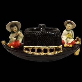 Vintage 1950’s Fuhry and Sons Ceramic Oriental Junk Boat TV Lamp