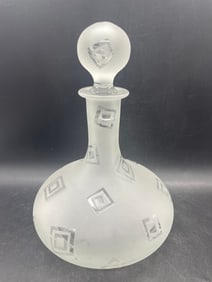 Art Glass Decanter Robert McCandless Signed, Etched Frosted Geometric Pattern