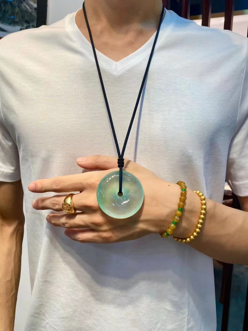 Ice jade peace buckle pendant A grade glass white ice round jade pendant clear water bottom (1 of 4)