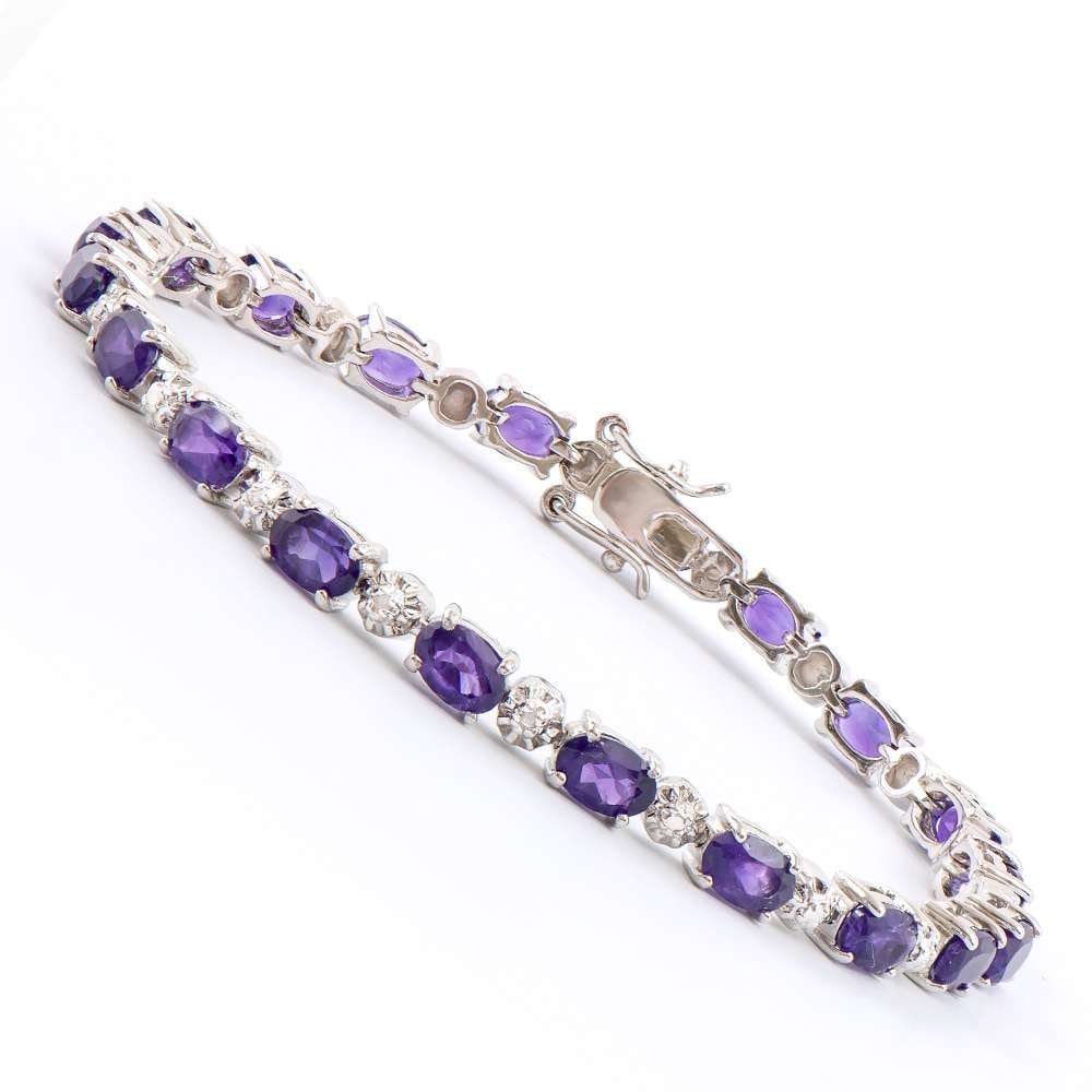 7.47 TW CTS AMETHYST & DIAMONDS RHODIUM PLATED DESIGNER BRACELET SIZE 7.7 INCHES (1 of 2)