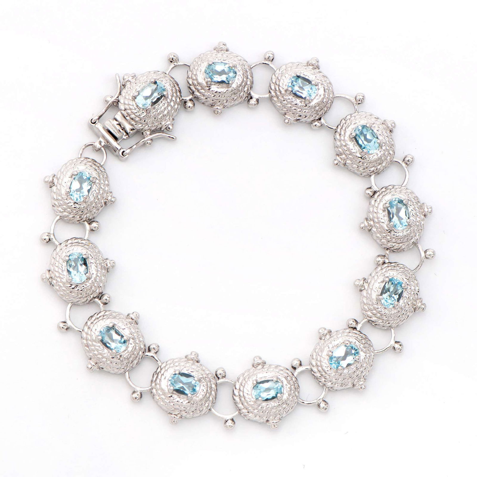 6.55 ctw Blue Topaz Antique Style Rhodium Plated Designer Bracelet 8 in (1 of 2)