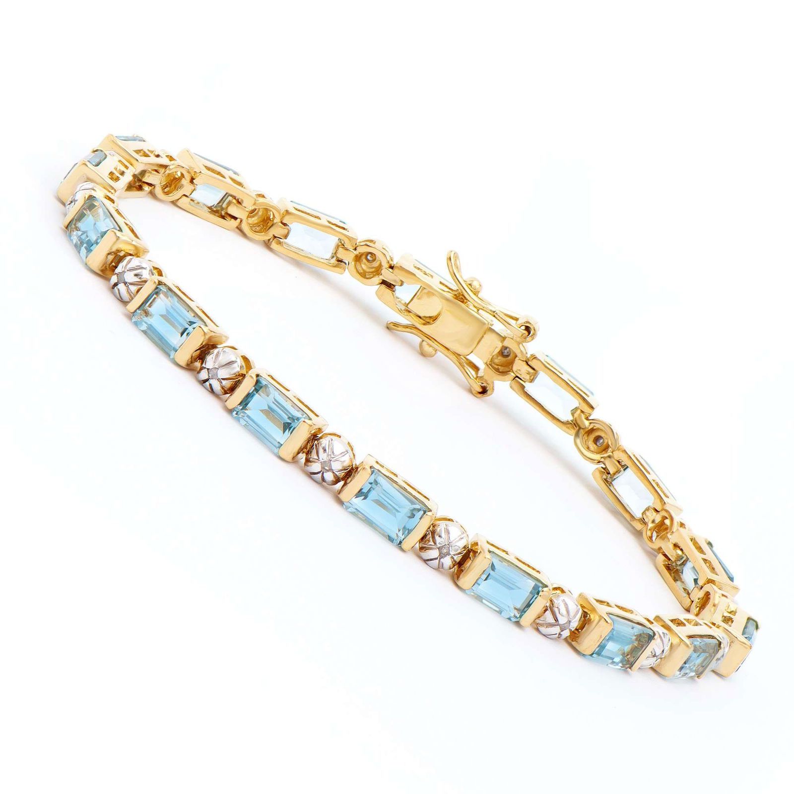 11.3 ctw Blue Topaz & Diamonds 18K Gold Plated Designer Bracelet 7.3 in (1 of 2)