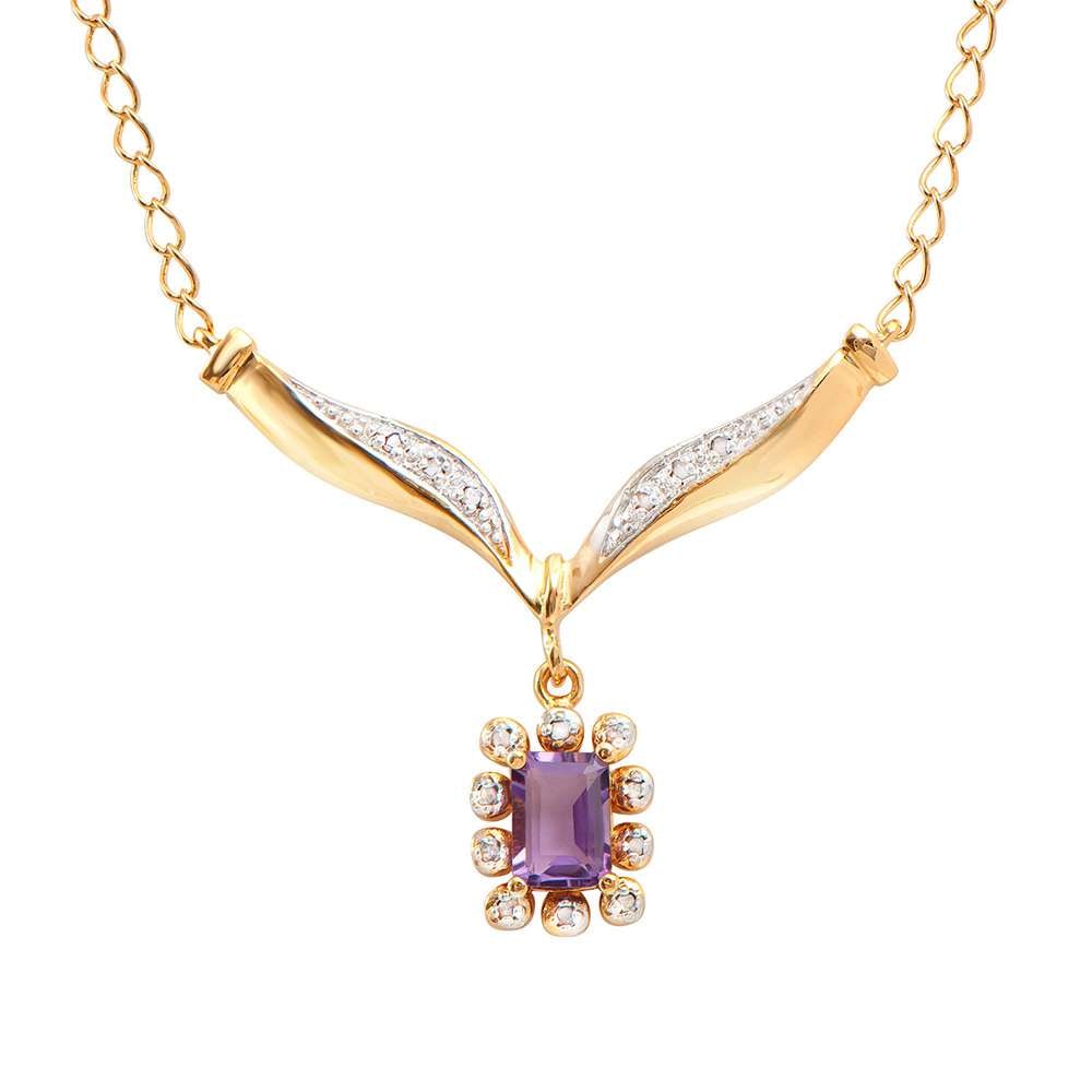 0.93 TW CTS AMETHYST & DIAMONDS 18K GOLD PLATED DESIGNER NECKLACE SIZE 19 INCHES (1 of 2)